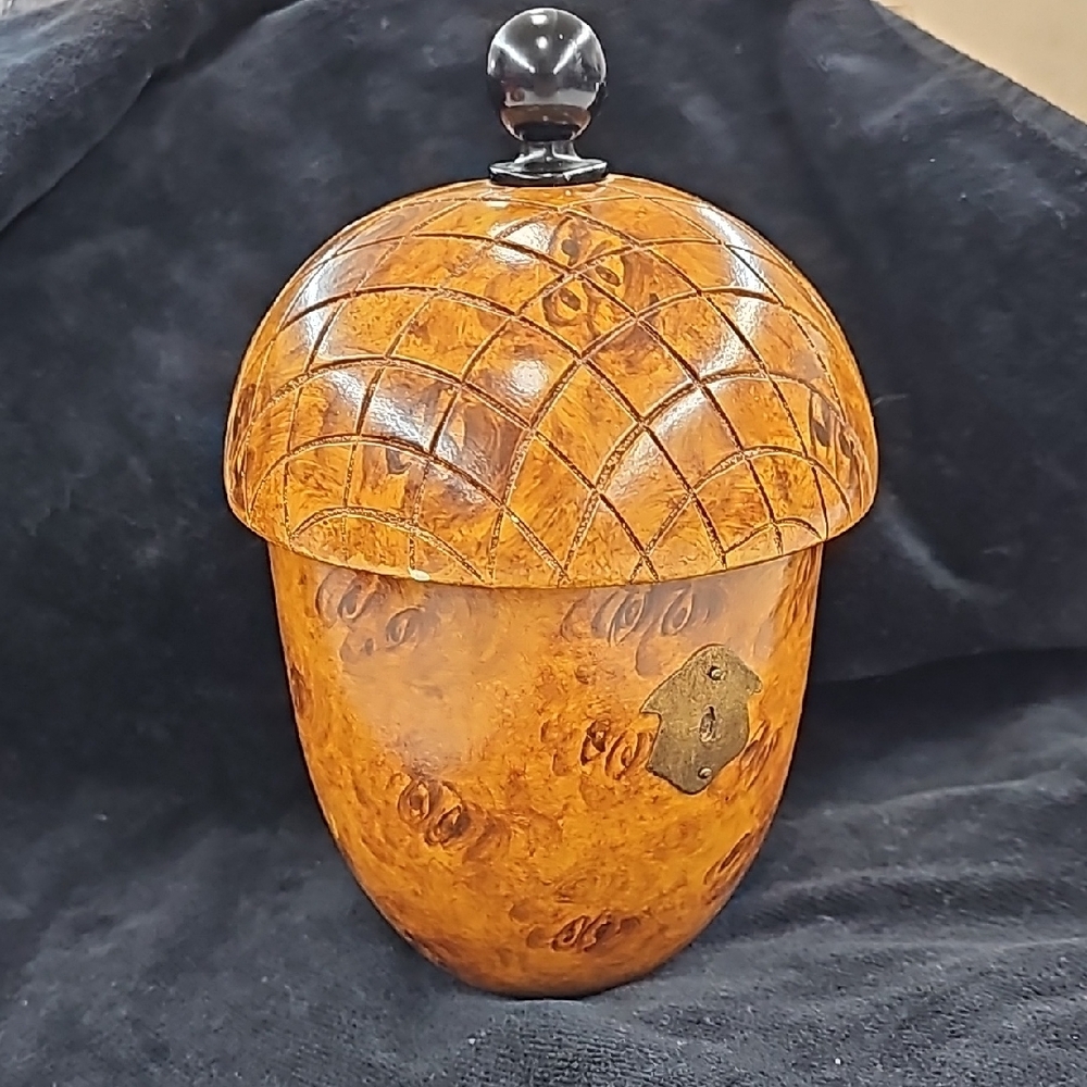 Tea Caddy Faux Burl Wood Acorn-Shaped